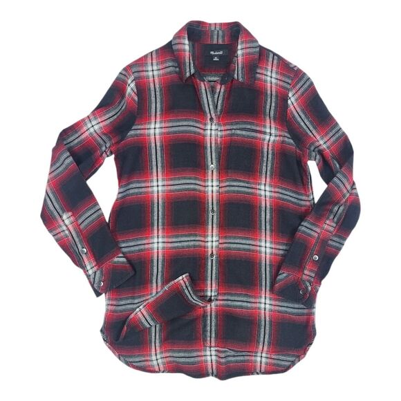 Madewell Tops - Madewell Button Up Flannel Shirt Top Blouse Black Red White Size XS